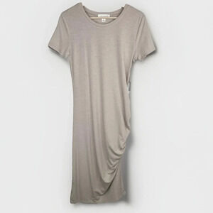 Treasure & Bond Women's Beige Oatmeal Ruched Side T-Shirt Midi Dress Size M